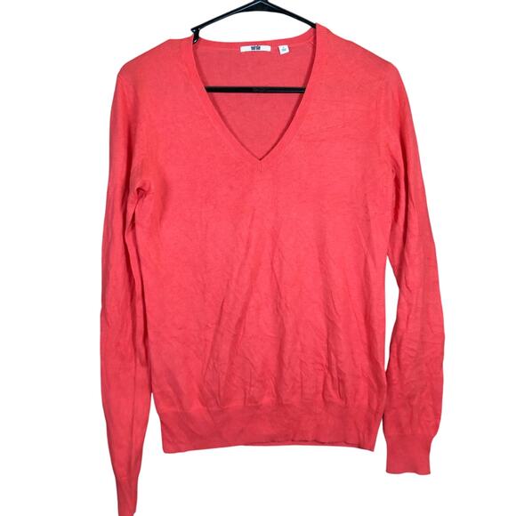 Uniqlo Womens Sweater Blush V Neck Long Sleeve Thin Silk Cashmere Blend Small - Picture 1 of 12